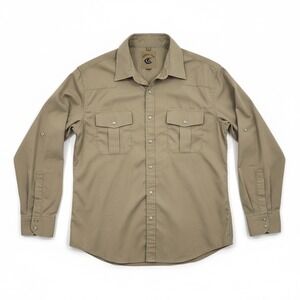 Coevals Club Mens Western Pearl Snap Shirt Khaki Tan Medium Long Sleeve